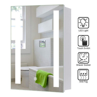 Single Door Bathroom Mirror Cabinets Wall Mounted Medicine Cabinet with LED Lights for Bathroom H 60cm x W 45cm