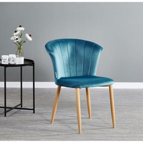 Single Elsa Velvet Dining Chairs Upholstered Dining Room Chairs, Blue
