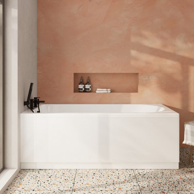Single Ended Straight Shower Bath with Leg Set - 1600mm x 700mm
