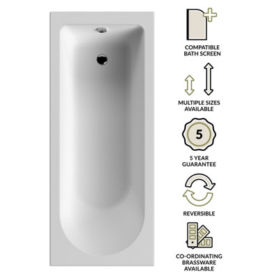 Single Ended Straight Shower Bath with Leg Set - 1600mm x 700mm