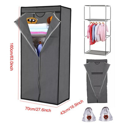 Single Fabric Canvas Wardrobe with Hanging Rail Shelving Clothe ...