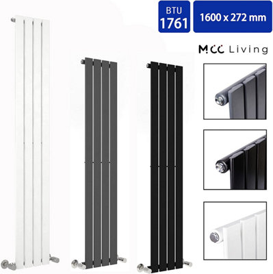 Single Flat Panel Vertical Column Radiator 1600x272 mm Black by MCC Direct