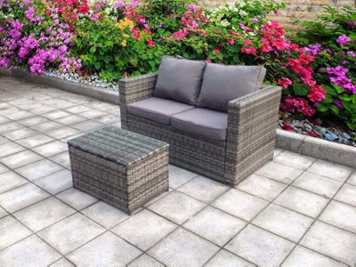 SINGLE GREY SOFA TWIN TABLE WITH COFFEE TABLE RATTAN WICKER CONSERVATORY OUTDOOR GARDEN FURNITURE SET GREY