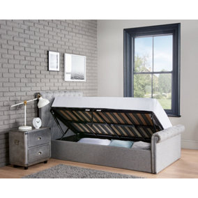 Single Grey Upholstered Side Lift Ottoman Sleigh Bed