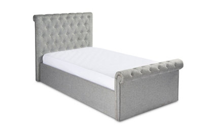 Single Grey Upholstered Side Lift Ottoman Sleigh Bed