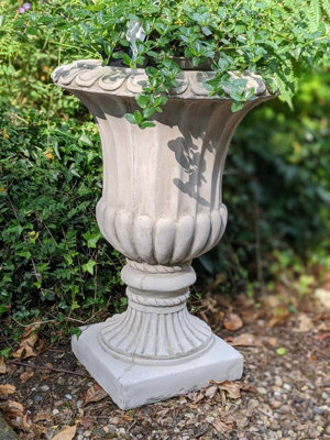 Single Large Fluted Stone Garden Vase