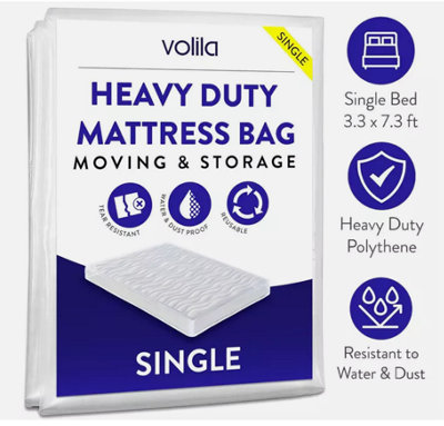 Single Mattress Cover for Moving Durable Waterproof Storage Bag, Pest & Dust Protection, Tear-Resistant 225x120x30cm