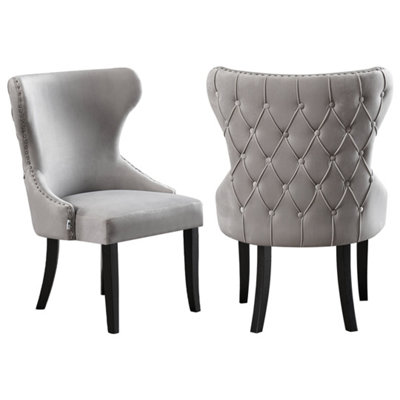 Single Mayfair Velvet Dining Chair Upholstered Dining Room Chairs, Grey