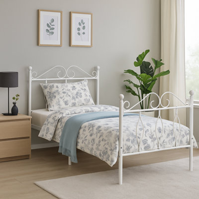 Single Metal Bed Frame with Elegant Scroll Design for Bedroom