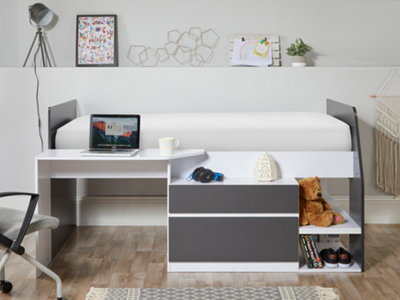 Single Mid Sleeper Children s Kids Cabin Bed with Desk in Black