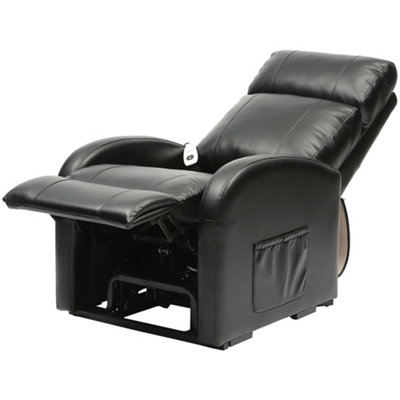 Single Motor Rise and Recline Lounge Chair - Black PU Leather Material