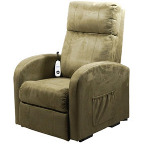 Single Motor Rise and Recline Lounge Chair - Sage Coloured Suedette Material