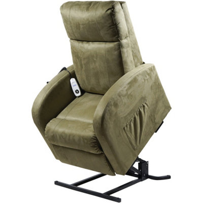 Single Motor Rise and Recline Lounge Chair - Sage Coloured Suedette Material