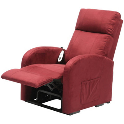 Single Motor Rise and Recline Lounge Chair - Wine Coloured Suedette Material