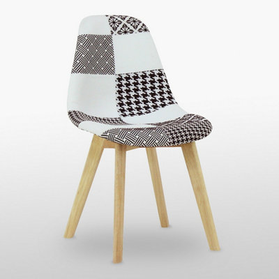 Single Patchwork Fabric Dining Chairs Upholstered Dining Room Chair, Black/White