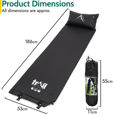 Single Pillow Camping Mat Self Inflating Inflatable Roll Mattress With Bag Black Trail - 6
