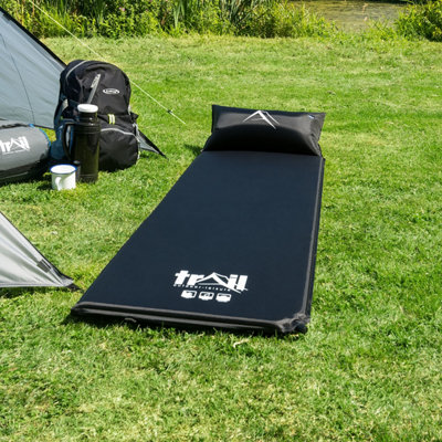 Single Pillow Camping Mat Self Inflating Inflatable Roll Mattress With Bag Black Trail - 7