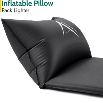 Single Pillow Camping Mat Self Inflating Inflatable Roll Mattress With Bag Black Trail