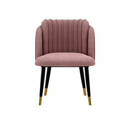 Single Pink Milano Velvet Dining Chair with Stylish Ribbed Back Design, Black Metal Legs with Gold Tips