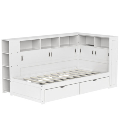 Single Platform Bed with Trundle, Bookcase & USB Charging ...