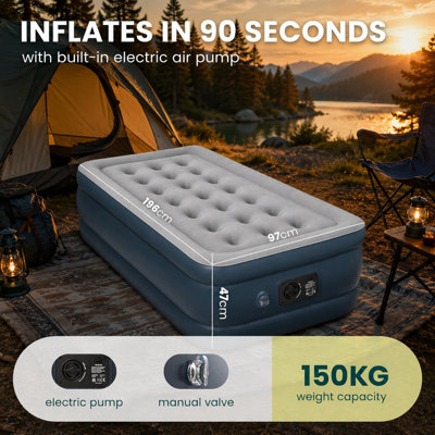 Single Raised Air Bed with Built in Electric Pump Self Inflating Blow Up Mattress with Storage Bag