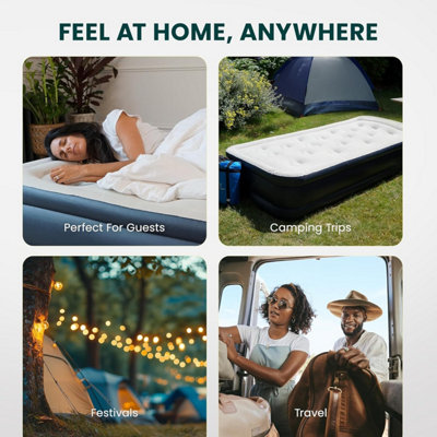 Single Raised Air Bed with Built in Electric Pump Self Inflating Blow Up Mattress with Storage Bag