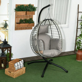 Single Rattan Hanging Egg Chair with Seat Cushion