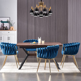 Single Roma Knot Velvet Dining Chair Upholstered Dining Chairs, Blue