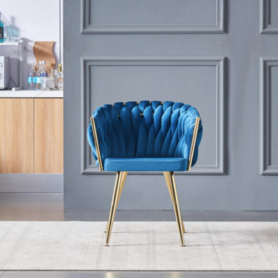 Single Roma Knot Velvet Dining Chair Upholstered Dining Chairs, Blue