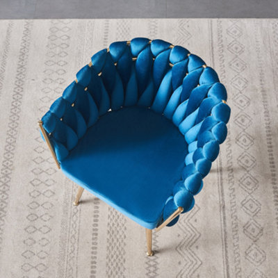 Single Roma Knot Velvet Dining Chair Upholstered Dining Chairs, Blue