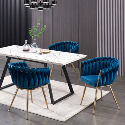 Single Roma Knot Velvet Dining Chair Upholstered Dining Chairs, Blue