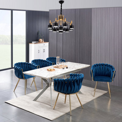 Single Roma Knot Velvet Dining Chair Upholstered Dining Chairs, Blue
