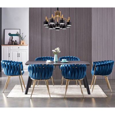 Single Roma Knot Velvet Dining Chair Upholstered Dining Chairs, Blue