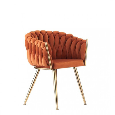 Single Roma Knot Velvet Dining Chair Upholstered Dining Chairs, Orange
