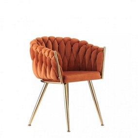 Single Roma Knot Velvet Dining Chair Upholstered Dining Chairs, Orange