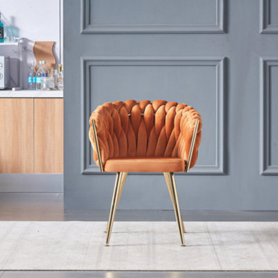 Single Roma Knot Velvet Dining Chair Upholstered Dining Chairs, Orange