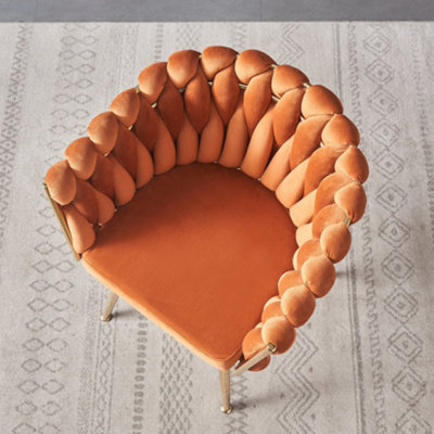 Single Roma Knot Velvet Dining Chair Upholstered Dining Chairs, Orange