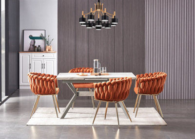 Single Roma Knot Velvet Dining Chair Upholstered Dining Chairs, Orange