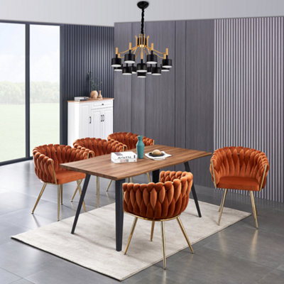 Single Roma Knot Velvet Dining Chair Upholstered Dining Chairs, Orange