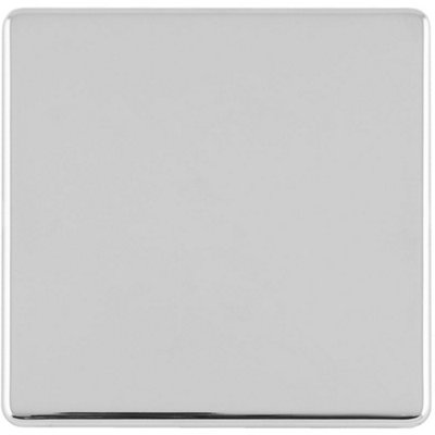 Single SCREWLESS POLISHED CHROME Blanking Plate Round Edged Wall Box Hole Cover