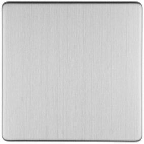 Single SCREWLESS SATIN STEEL Blanking Plate Round Edged Wall Box Hole Cover