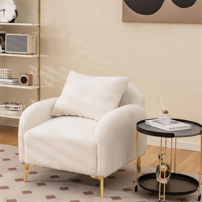 Single Sofa Chair, with Removable Pillow, Modern Cozy Lounge Chair for Living Room Bedroom Office, Teddy Velvet, White