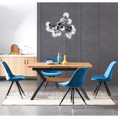 Single Sofia Velvet Dining Chair Upholstered Dining Room Chair, Blue