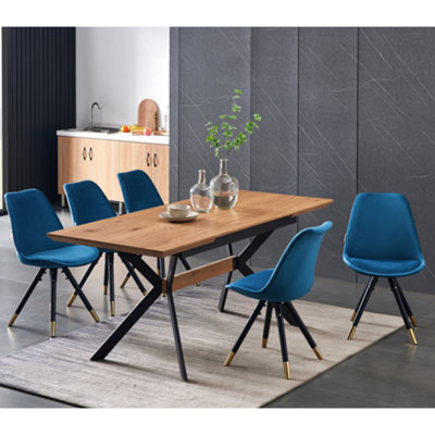 Single Sofia Velvet Dining Chair Upholstered Dining Room Chair, Blue