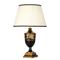 Single Table Lamp Ivory with Black & Gold Trim Shade LED E27 60w Bulb d00426
