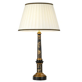 Single Table Lamp Ivory with Black & Gold Trim Shade LED E27 60w Bulb d00460