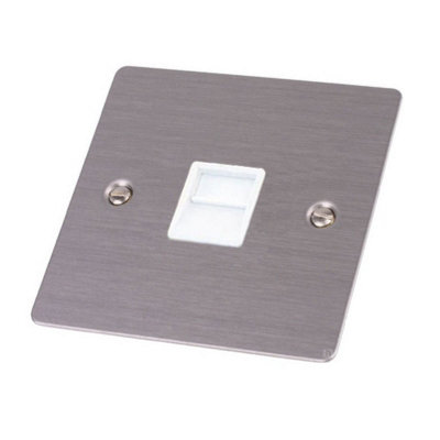Single Telephone Extension Socket Flat Plate Satin Brushed Stainless Steel Slim