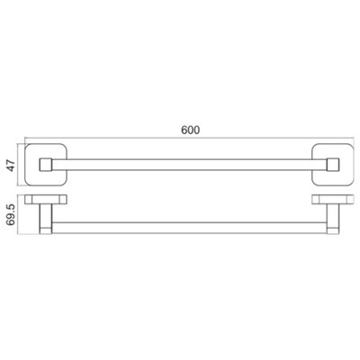 Single Towel Bar Straight Rail Modern Wall Mounted Holder Bathroom 600mm
