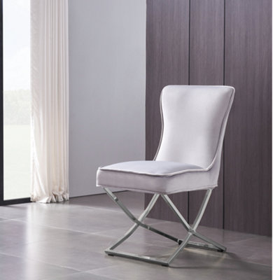 Single Trafalgar Velvet Dining Chair Upholstered Dining Room Chairs Light Grey
