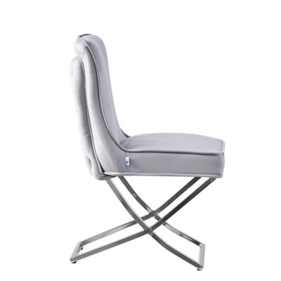 Single Trafalgar Velvet Dining Chair Upholstered Dining Room Chairs Light Grey